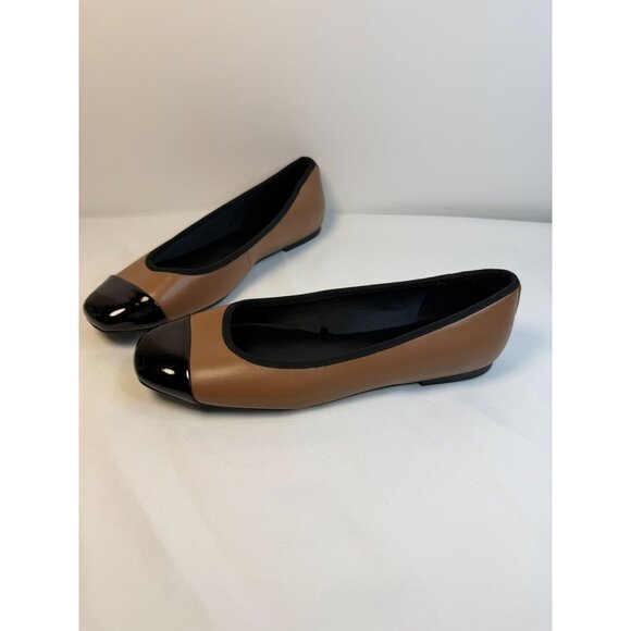 Nine West Ollin Womens Size 9M Tan Black Patent CapToe Ballet Flat Shoes - Picture 1 of 12